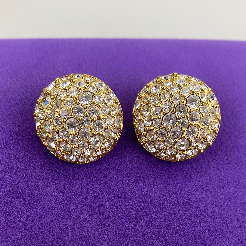 💛 Vintage Swarovski Gold Crystal Clip On Earrings